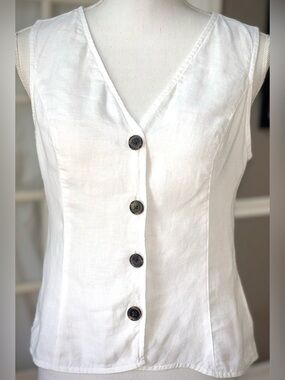 H by Halston White 100% Linen Button Front Tank Top Size S
